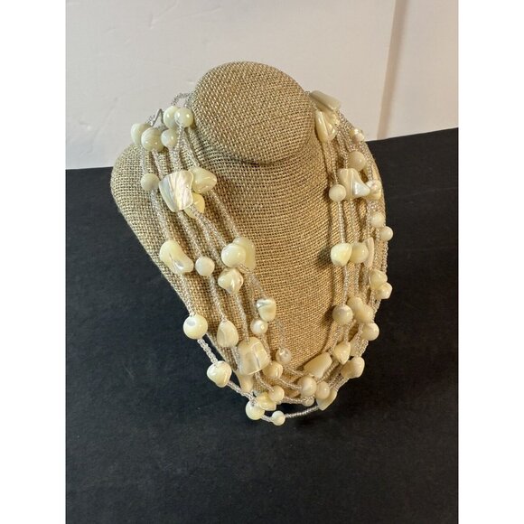 GRAZIANO Signed Chunky Mother Of Pearl / Glass Bead Necklace Multistrand Fashion - Picture 6 of 6